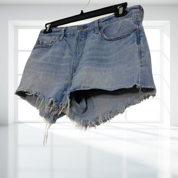 Levi's 501 30W Vintage Vibe Worn Button Fly Raw Hem Cutoff Jean Shorts - Picture 4 of 14